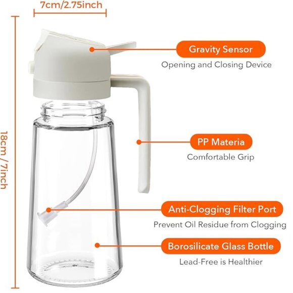NEW Glass Olive Oil Sprayer w/ Stickers, 2 in 1 Oil Dispenser, Food Grade Bottle - Picture 3 of 15